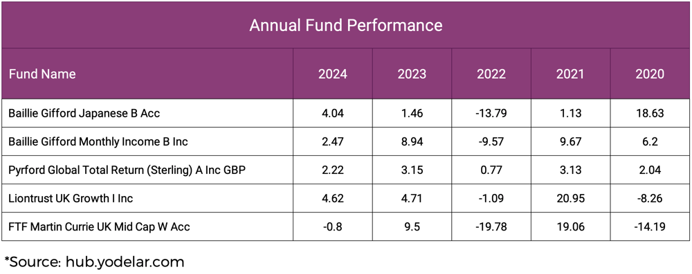 Worst HL Wealth Shortlist Funds Annual Performance